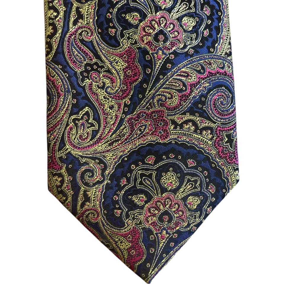 Montebello 100% Silk Paisley Tie Blue Gold Red Sheen 3” x 59” Mens (3/$25)
